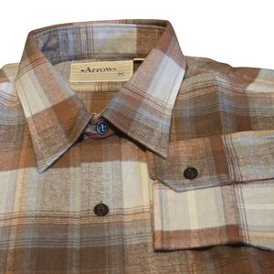 Y2K Arrow Plaid Flannel Shirt Men’s M Brown Beige Rust Blue | NWOT